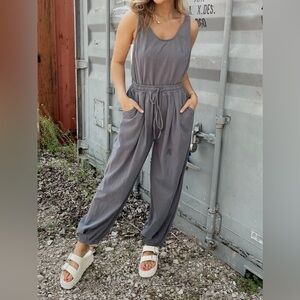 Listicle Charcoal Grey Open Back Jogger Drawstring Jumper Jumpsuit